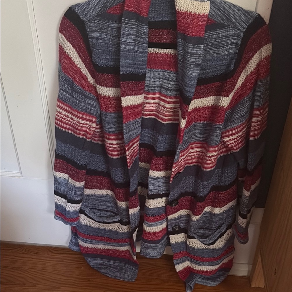 J. Jill Red and Gray Cardigan Sweater